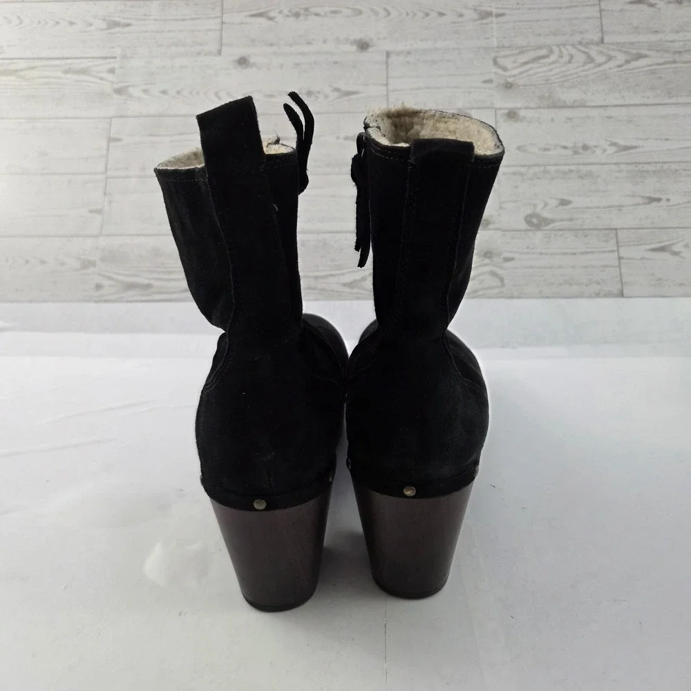 Clarks Boots Womens 11 Black Suede Platform Clog Faux Fur Lined Cozycore Winter